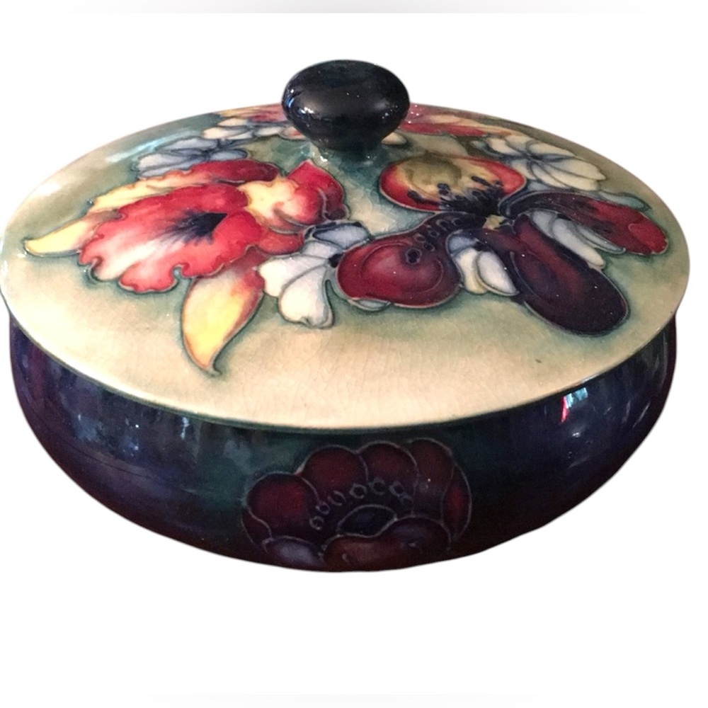 Vintage MCM Moorcroft Flower Lidded bowl ceramic England